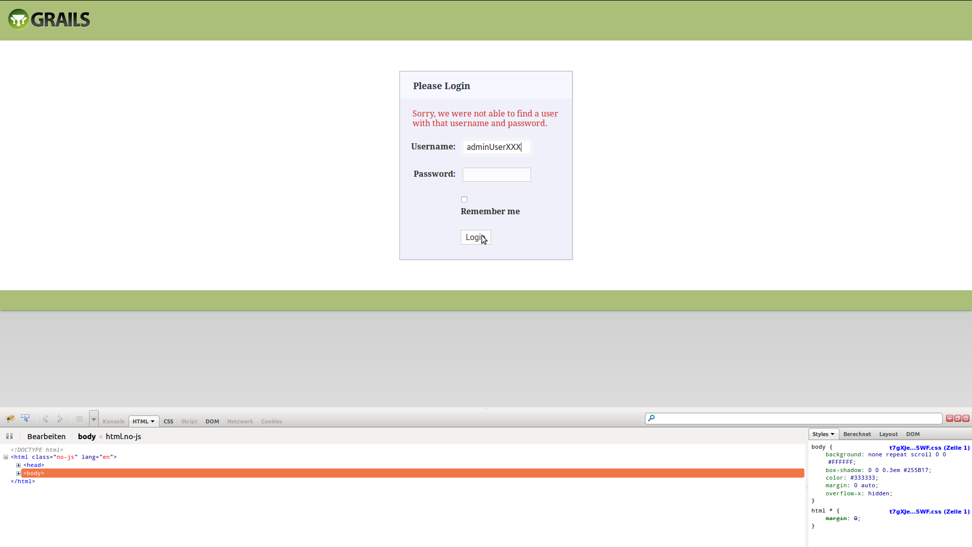 "Grails SpringSecurity login screen"