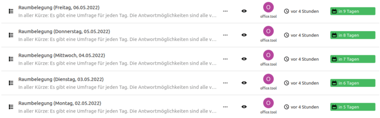 Eine Liste in Nextcloud mit generierten Polls.